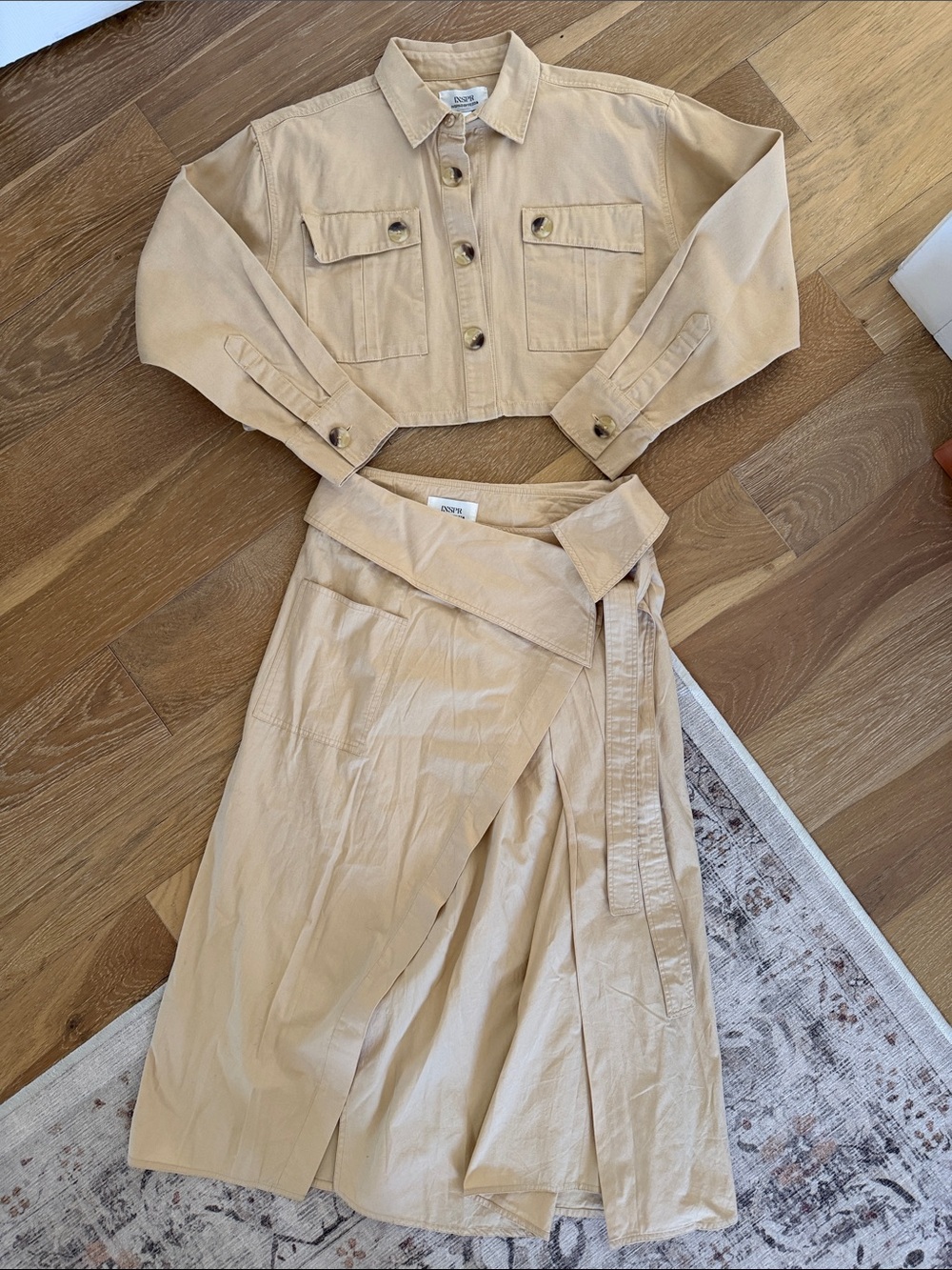 INSPR-D By Tezza Crop Twill Jacket & Wrap Midi Skirt Set